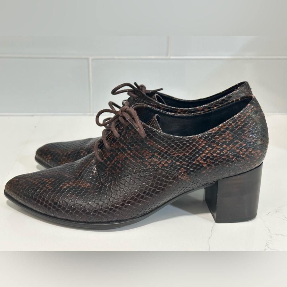 ECCO brown snakeskin finish leather point toe block heel booties shoes EU 38 New - Picture 3 of 9